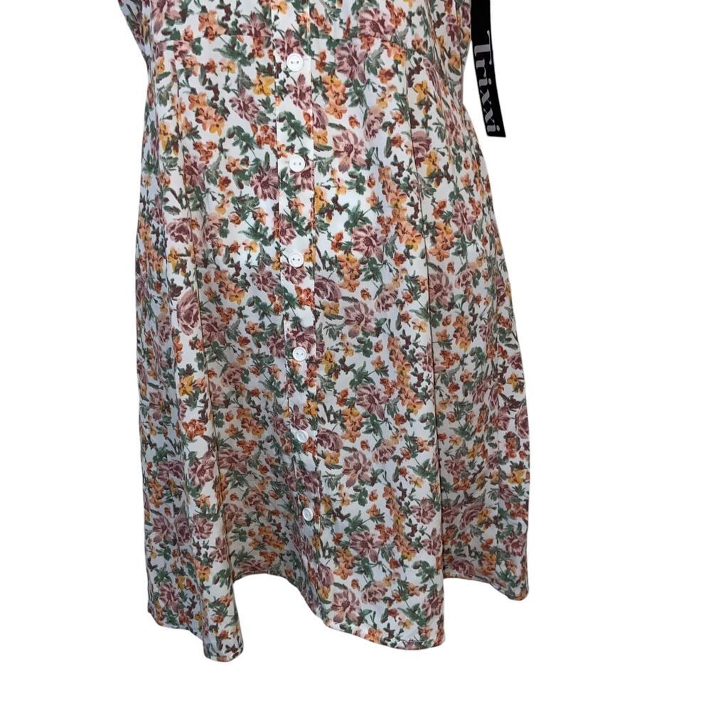 Trixxi NEW Floral Button Front Mini Dress Short Puff Sleeve Boho Cottagecore M - Picture 11 of 11